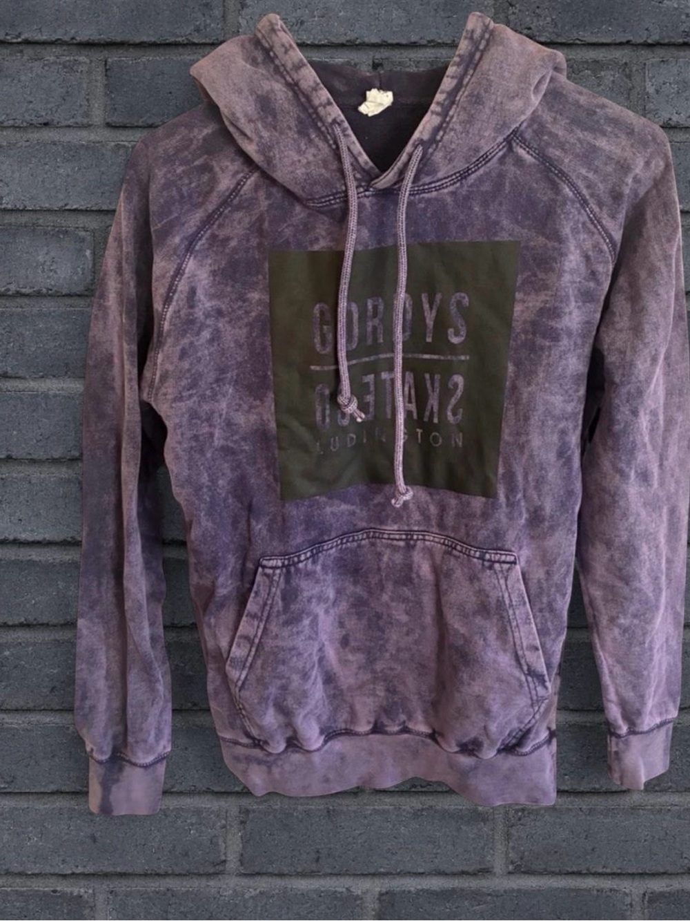 Lane Seven Acid Washed Purple Graphic Hoodie Skater Sweatshirt Size Small